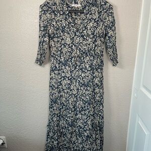 Gerard Darel Navy and Cream Floral Dress